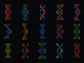 DNA signs. Human chromosome genetic spiral structure, genome helix. Biotechnology molecular icons, isolated vector