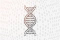 DNA spiral 3d low poly symbol with binary code background. Science design vector illustration. Genetic helix polygonal
