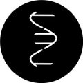 DNA spirals in black circle icon. Deoxyribonucleic, nucleic acid helix. Spiraling strands. Chromosome. Molecular biology. Genetic