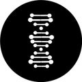 DNA spirals in black circle icon. Deoxyribonucleic, nucleic acid helix. Spiraling strands. Chromosome. Molecular biology. Genetic