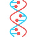 DNA spirals violet and turquoise color icons set. Deoxyribonucleic, nucleic acid helix. Spiraling strands. Chromosome. Molecular b