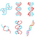 DNA spirals violet and turquoise color icons set. Deoxyribonucleic, nucleic acid helix. Spiraling strands. Chromosome. Molecular b