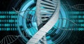 DNA strand and binary coding, scientific data processing image