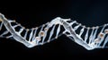 DNA strand on a black background. Biochemistry background concept with high tech DNA molecule.