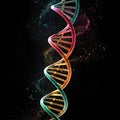 A DNA strand with a black background, emphasizing the intricate double helix structure
