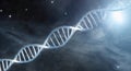 dna strand displayed in the space: building blocks of our genetic code might have come from outer space concept