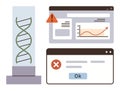 DNA strand experimentation and error messages in a digital interface, highlighting science and technology risks Royalty Free Stock Photo