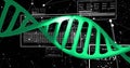 DNA strand image over scientific data and binary coding
