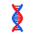 DNA strand pixel art. Deoxyribonucleic Acid Molecule 8 bit. Genetic chromosome spiral