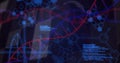 DNA strand and scientific data processing image over hexagonal molecular structures Royalty Free Stock Photo
