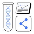 DNA strand in test tube with analytics chart and sharing icon representing research and data connectivity Royalty Free Stock Photo