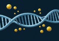 Dna strand with yellow spheres on dark background Royalty Free Stock Photo