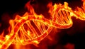 DNA structure in flames, representing science, genetics, and abstract DNA art Generative AI Royalty Free Stock Photo
