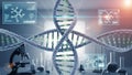 DNA Structure in Modern Laboratory with Scientific Equipment and Digital Interface Royalty Free Stock Photo