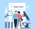 Dna test parents. Parenthood laboratory test, modern medical examination. Paternity testing in genetic laboratory, flat Royalty Free Stock Photo