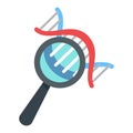 Dna under magnify glass icon, flat style Royalty Free Stock Photo