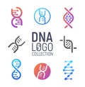 DNA vector logo collection isolated. Deoxyribonucleic acid logotype set. Modern simple microbiological icons on white background