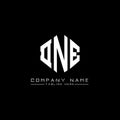 DNE letter logo design with polygon shape. DNE polygon and cube shape logo design. DNE hexagon vector logo template white and Royalty Free Stock Photo