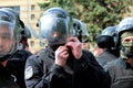 Dnepr city, Ukraine, May 9 Police in helmets protect law and order at a mass event