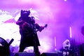 .Dnepr, Ukraine - 5 August, 2019: Lordi band in music concert bezviz festival in Dnipro, horizontal vocalist and guitarist.