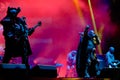 Dnepr, Ukraine - 5 August, 2019: Lordi band in music concert bezviz festival in Dnipro, horizontal vocalist and guitarist .