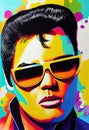 Dnepr Ukraine, December 5, 2022: Elvis Presley is depicted in a stylized drawing with colorful splashbacks wearing