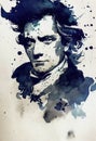 Dnepr Ukraine, December 5, 2022:Ludwig van Beethoven is depicted in a colorful watercolor with artistic paint splatters.