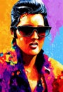 Dnepr Ukraine, December 5, 2022: Stylized flat multicolored drawing of Elvis Presley wearing sunglasses