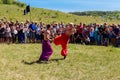 Two young cossacks fighting during the ethno-rock festival Kozak Fest