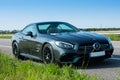 Photos of the Mercedes Benz SL550 convertible on the road Royalty Free Stock Photo