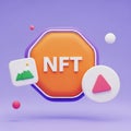 3DNFT Icon with Image and Play Symbols on Purple Background nonfungible token cryptocurrency Royalty Free Stock Photo