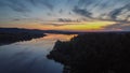the Dnieper river flows among the forests and fields, ukraine filming from a drone. view from above Royalty Free Stock Photo