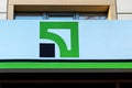 Dnipro city, Dnepropetrovsk, Ukraine, 29 11 18. Privatbank logo is hanging on the Financial department. A sign of