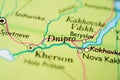 Dnipro and Kherson region highlighted on macro map.. Royalty Free Stock Photo
