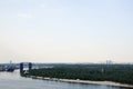 Dnipro River with bridges and residential houses at the background in the capital of Ukraine, Kyiv Royalty Free Stock Photo