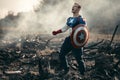 DNIPRO, UKRAINE - APRIL 21, 2019: Man dressed as Captain America. Captain America cosplay costume