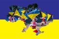 Citizens celebrate City Day. Girls dancers with waving flags of Ukraine