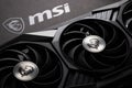 Dnipro, Ukraine - February 23, 2023: MSI graphics video card details with logo