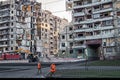 Residential high-rise building destroyed by russian cruise missile Royalty Free Stock Photo