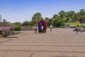 City life on the Sicheslavska Naberezhna Street in Dnipro on a sunny summer day. Two guys