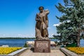 Monument to Marhelov Vasyl on Sicheslavska embankment in Dnipro. Bronze sculpture of a warrior on