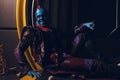 DNIPRO, UKRAINE - JUNE 26, 2019: Cosplayer sits in the image of Yondu Udonta from movie Guardians of the Galaxy Royalty Free Stock Photo