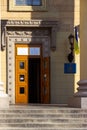 Entrance to the place of the polling station in the university building. Election of the President of Ukraine. Royalty Free Stock Photo