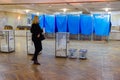 View of ballots in ballot box at vote station. Election of Ukraine President. Observers from different political parties