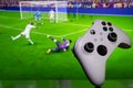 Dnipro, Ukraine, 28 september 2023: EA FC 24 with xbox controller on TV screen