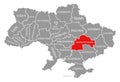 Dnipropetrovsk red highlighted in map of the Ukraine