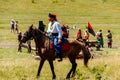 Ukrainian cossack riding a horse during ethno-rock festival Kozak Fest