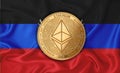 dnr flag ethereum gold coin on flag background. The concept of blockchain bitcoin currency decentralization in the country. 3d-