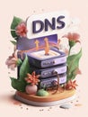 DNS Concept With Digital Servers Surrounded by Flowers and Greenery, Showcasing Modern Technology in a Natural Setting Royalty Free Stock Photo
