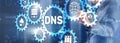 DNS Domain name System server concept. Mixed media.